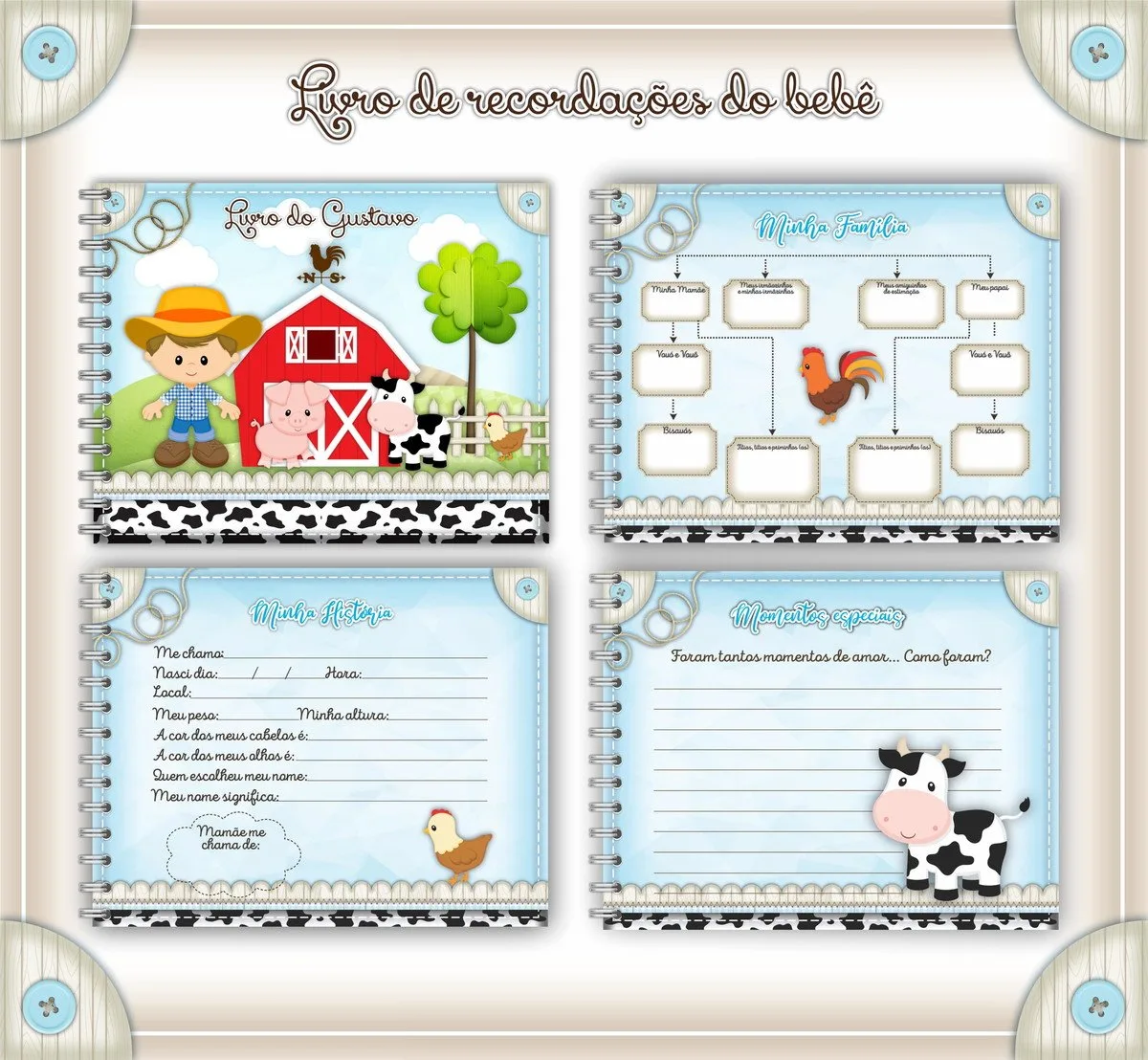 Livro do Bebê Fazendinha Menino - Arquivo Digital