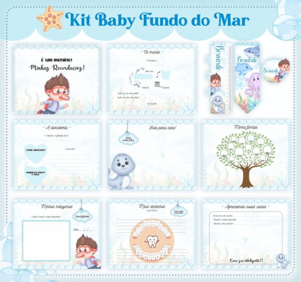 Livro do Bebê Fundo do Mar Azul Menino - Arquivo Digital