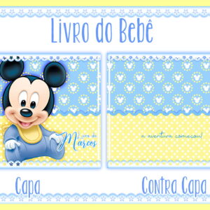 Design digital de capa e contracapa de livro do bebê com personagem infantil.