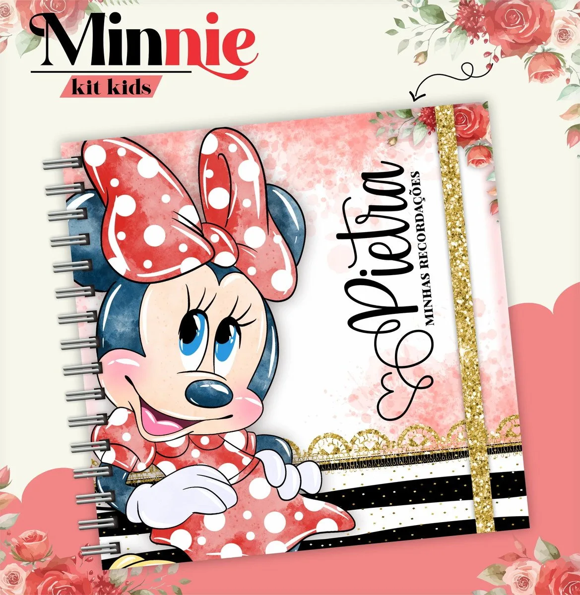 Capa de caderno personalizada com personagem de desenho animado e fundo rosa