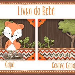 Arte digital de capa e contracapa de livro infantil "Livro do Bebê" com raposa.