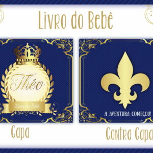 Capa e contracapa azul marinho com detalhes dourados, coroa e flor de lis.