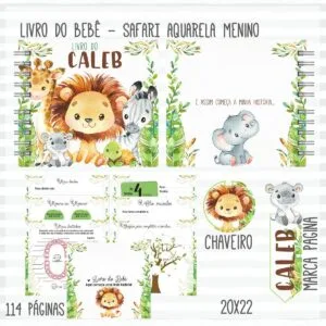 Livro do Bebê Safari Aquarela Menino - Arquivo Digital