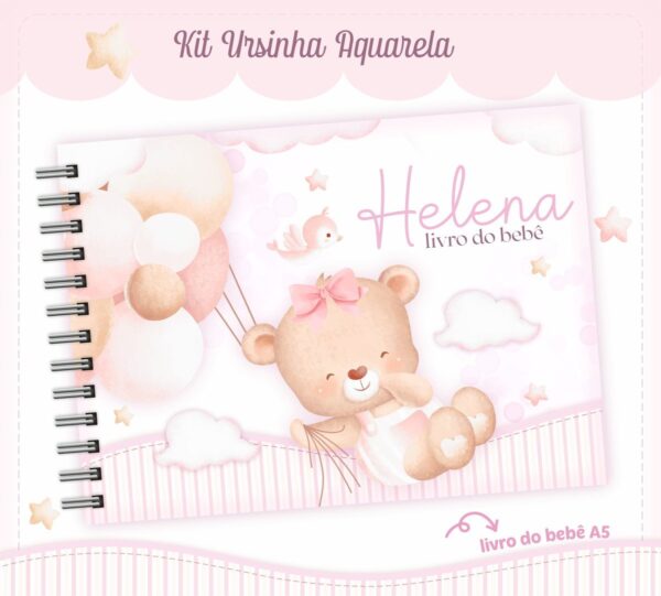 Livro do Bebê Ursinha Aquarela Rosa - Arquivo Digital