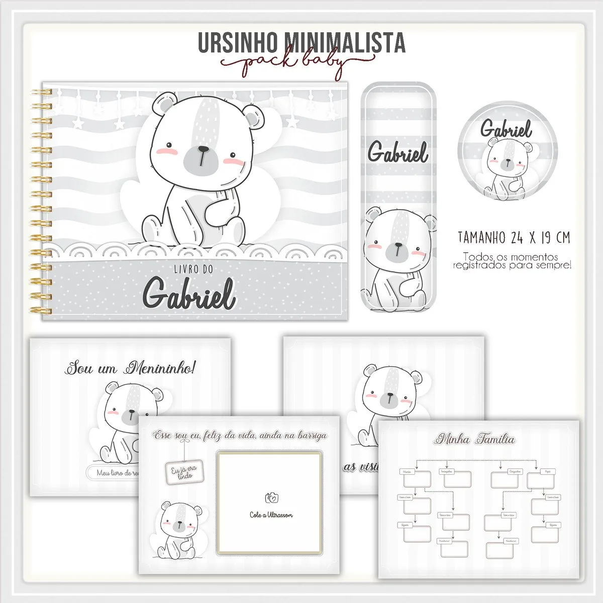 Livro do Bebê Ursinho Minimalista - Arquivo Digital
