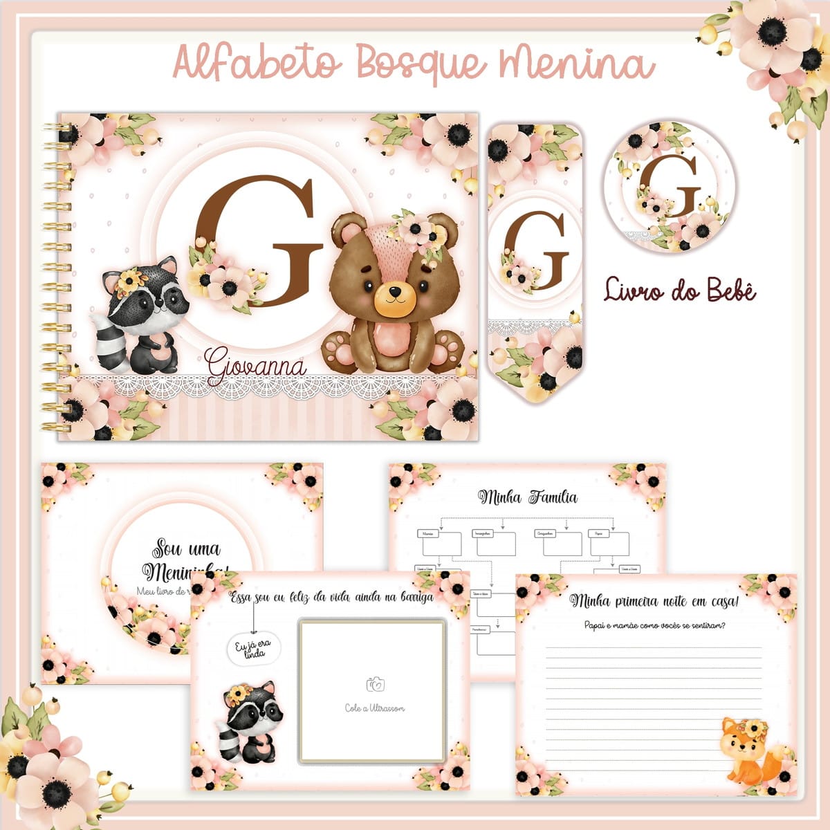 Kit Digital Bosque Menina para Livro do Bebê e Caderneta 3 Livro E Caderneta Alfabeto Bosque Menina Arquivo Digital 3