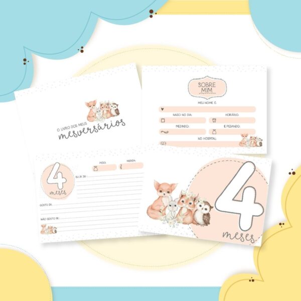 Livro Mêsversário Animais Menina - Arquivo Digital