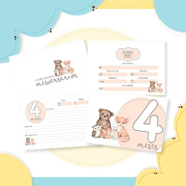 Livro Mêsversário Animais Menino - Arquivo Digital