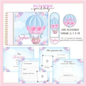 Livro Mesversário Balão Menina - Arquivo Digital