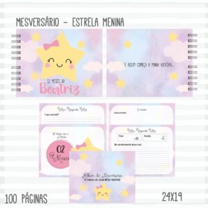 livro mesversario estrela menina arquivo digital papel e scrapbook