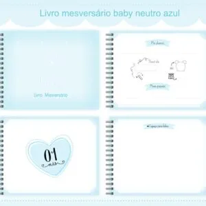 Livro Mesversário Neutro Azul Menino - Arquivo Digital