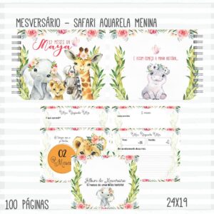 Livro Mêsversário Safari Aquarela Menina - Arquivo Digital