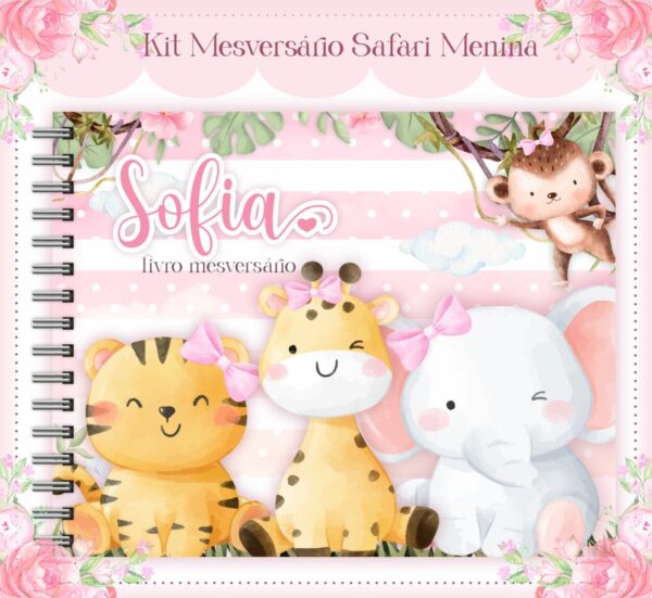 Livro Mesversário Safari Rosa Menina - Arquivo Digital