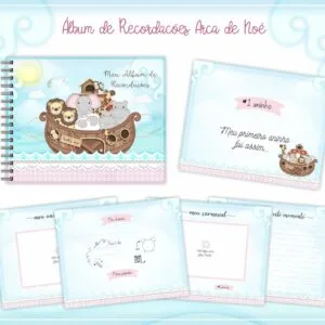 Livro Recordações Bebê Arca de Noé Menina - Arquivo Digital 6 Livro Recordações Bebê Arca de Noé Menina - Arquivo Digital