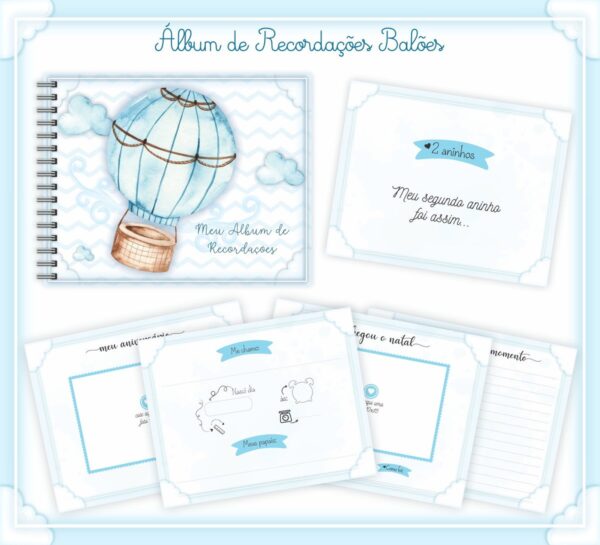 Livro Recordações Bebê Balões Menino - Arquivo Digital