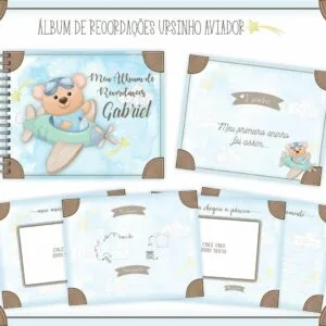 Livro Recordações Bebê Ursinho Aviador - Arquivo Digital