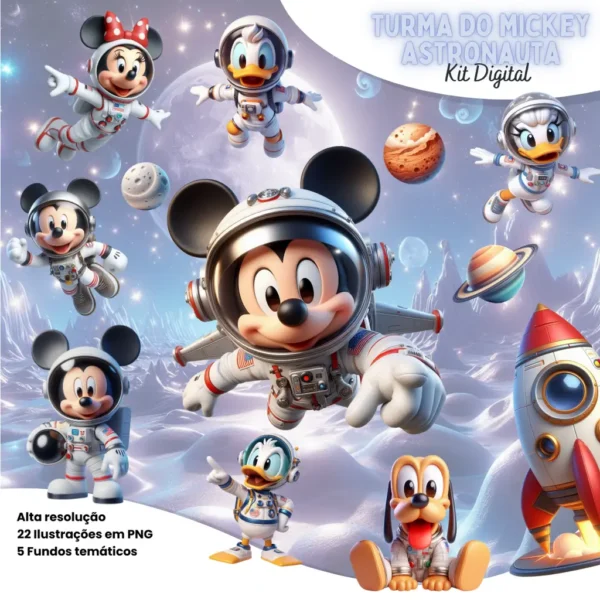 Mickey e Amigos no Espaço - Kit Digital em PNG
