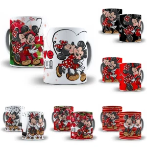 Mickey e Minnie Love - Kit de Artes Sublimação Canecas