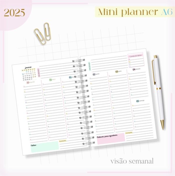 Mini Planner A6 2025 - Arquivo Digital