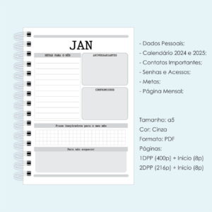 miolo de agenda cinza 2024 em pdf para imprimir