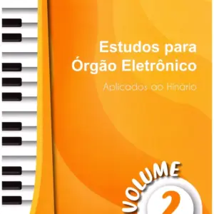Capa de livro com teclado de piano à esquerda e fundo alaranjado abstrato.