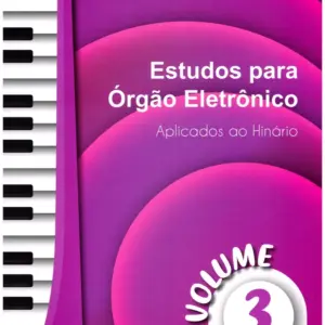 Capa de livro com teclado de piano e círculos em tons de roxo.
