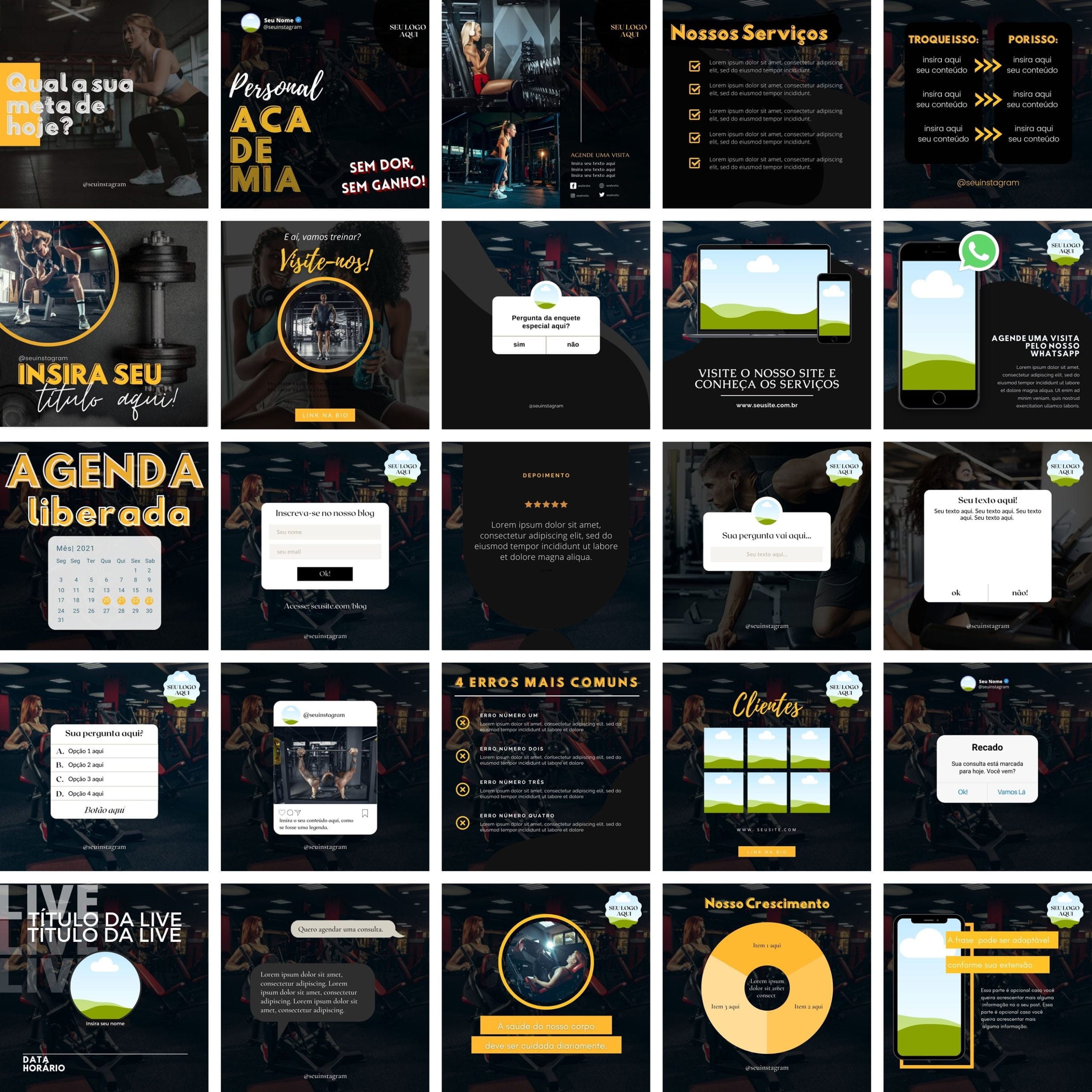 Modelos Canva Academia 25 Templates Editáveis + Bônus 1 Modelos Canva Academia 25 Templates Editáveis + Bônus