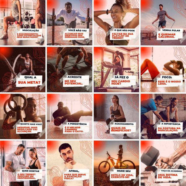 Modelos Canva Academia Personal Trainer 200 Templates Editáveis + Legendas