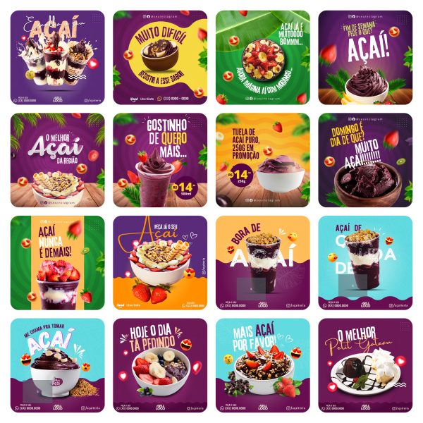 Modelos Canva Açaí 65 Templates Editáveis + Bônus