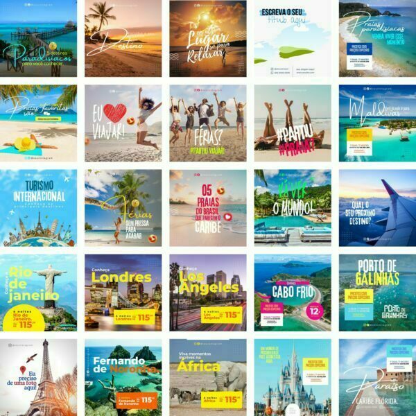 Modelos Canva Agência de Turismo Viagens 50 Templates Editáveis + Bônus