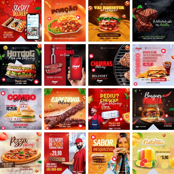 Modelos Canva Alimentação Lanches 40 Templates Editáveis + Bônus