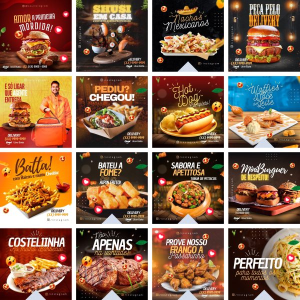 Modelos Canva Alimentação Lanches 40 Templates Editáveis + Bônus