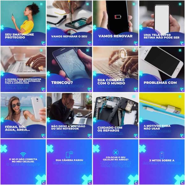 Modelos Canva Assistência Técnica Celular 200 Templates Editáveis + Legendas