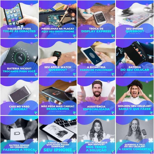 Modelos Canva Assistência Técnica Celular 200 Templates Editáveis + Legendas