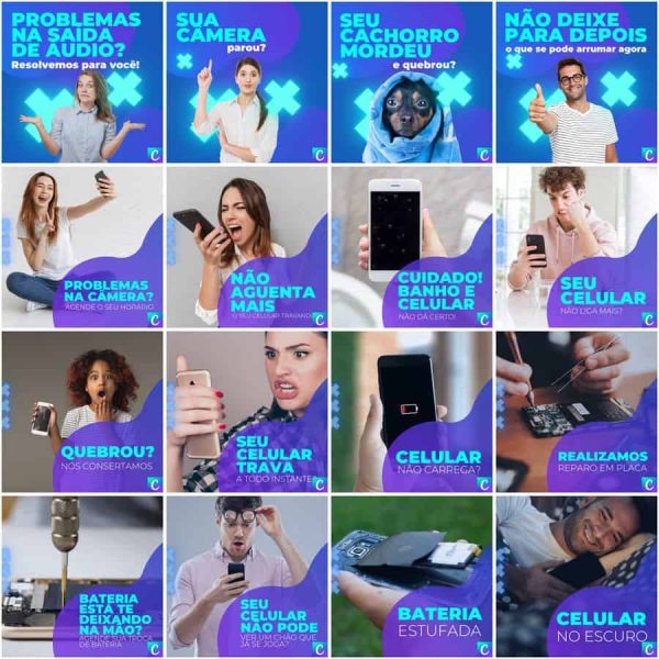 Modelos Canva Assistência Técnica Celular 200 Templates Editáveis + Legendas