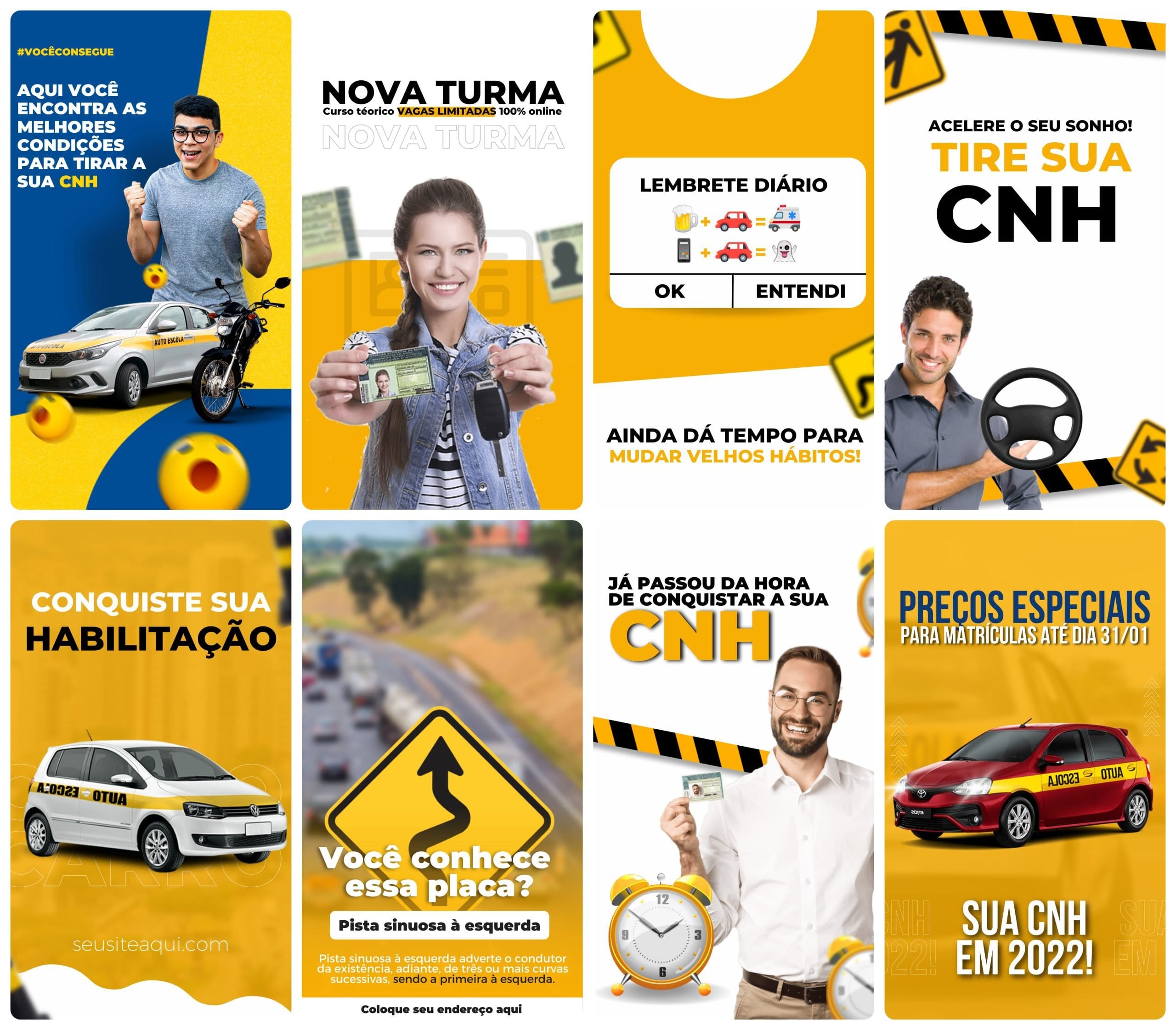 Modelos Canva Auto Escola 27 Templates Editáveis Storie + Bônus 1 Modelos Canva Auto Escola 27 Templates Editáveis Storie + Bônus