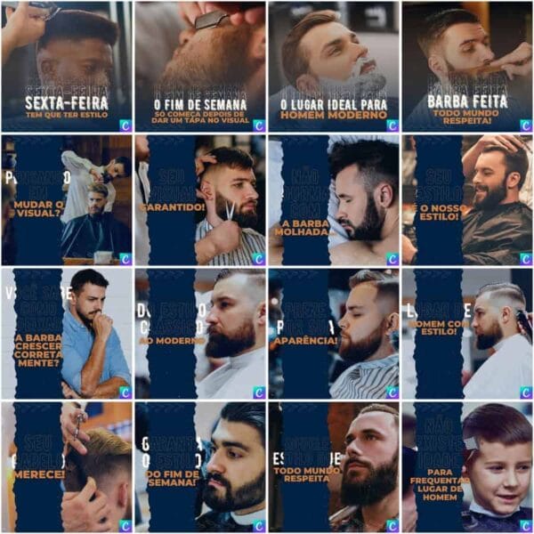 Modelos Canva Barbearia 200 Templates Editáveis + Legendas