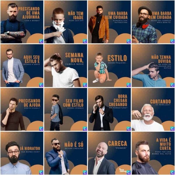 Modelos Canva Barbearia 200 Templates Editáveis + Legendas