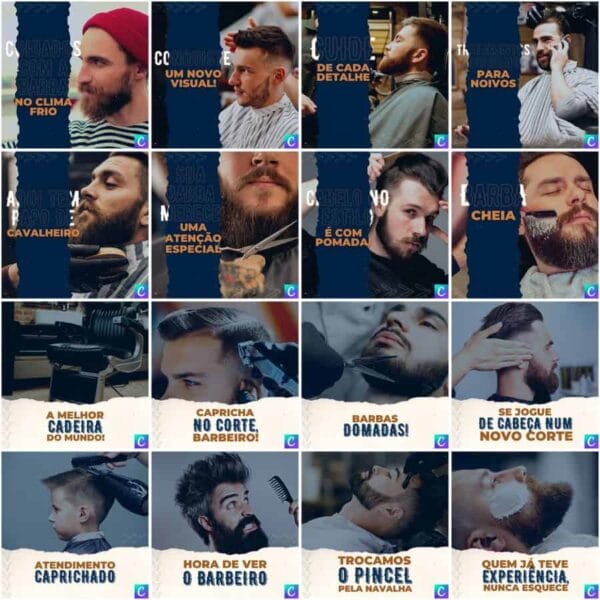 Modelos Canva Barbearia 200 Templates Editáveis + Legendas