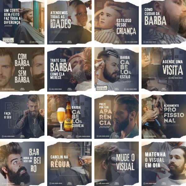 Modelos Canva Barbearia Cabelereiro 30 Templates Editáveis + Bônus