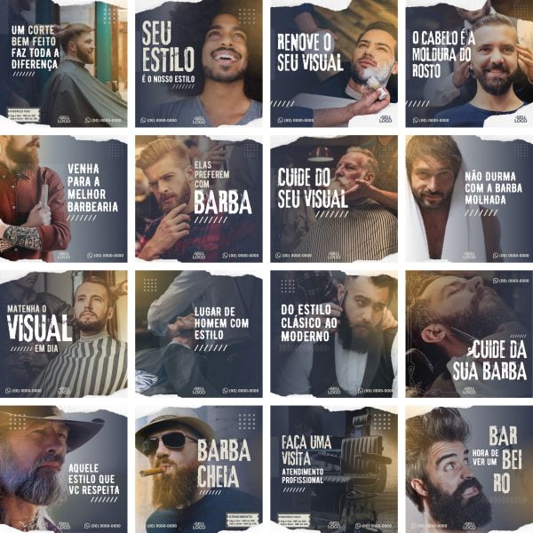 Modelos Canva Barbearia Cabelereiro 30 Templates Editáveis + Bônus