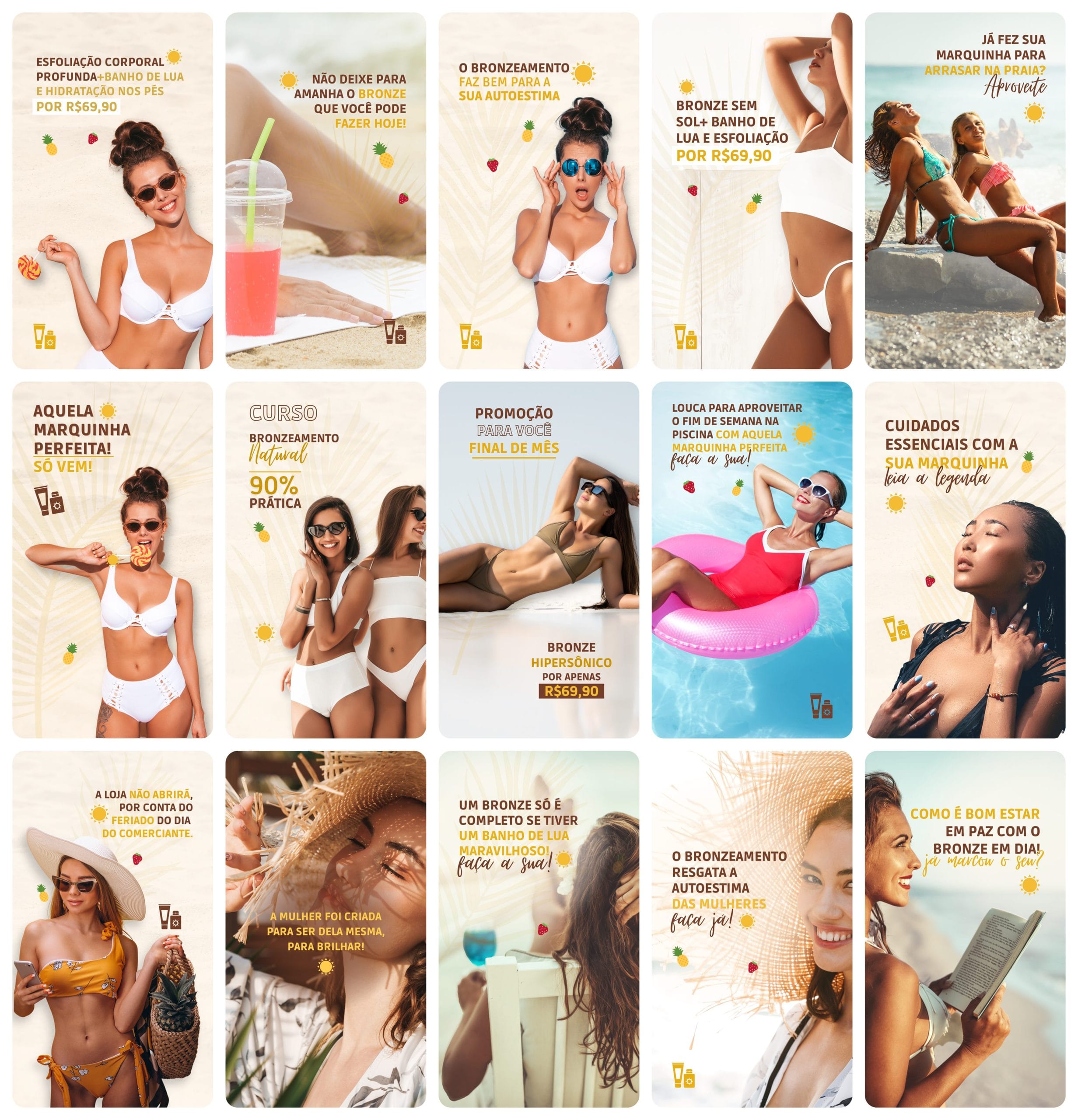 Modelos Canva Bronzeamento 29 Templates Editáveis Storie + Bônus 2 Modelos Canva Bronzeamento 29 Templates Editáveis Storie + Bônus
