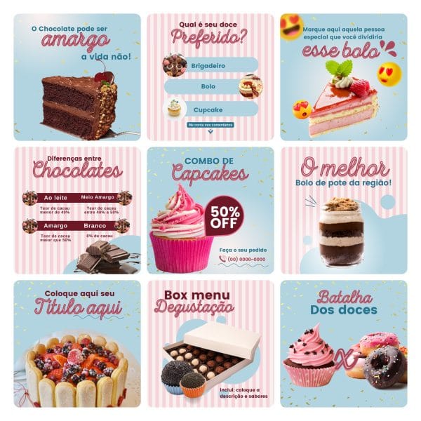 Modelos Canva Confeitaria 30 Templates Editáveis + Bônus