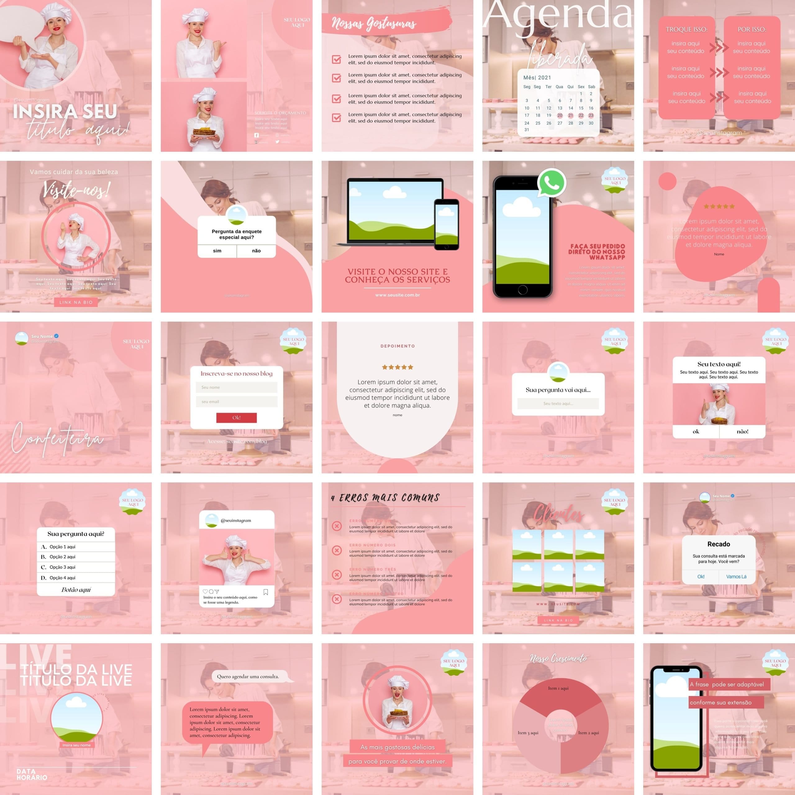 Modelos Canva Confeiteira Confeitaria 25 Templates Editáveis + Bônus 1 Modelos Canva Confeiteira Confeitaria 25 Templates Editáveis + Bônus
