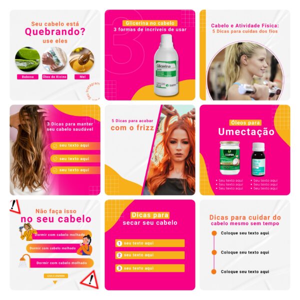 Modelos Canva Consultora Capilar Cabelo 30 Templates Editáveis + Bônus