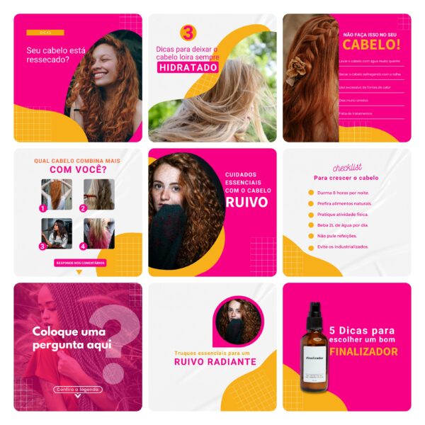 Modelos Canva Consultora Capilar Cabelo 30 Templates Editáveis + Bônus