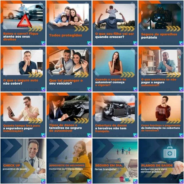 Modelos Canva Corretora de Seguros 200 Templates Editáveis + Legendas