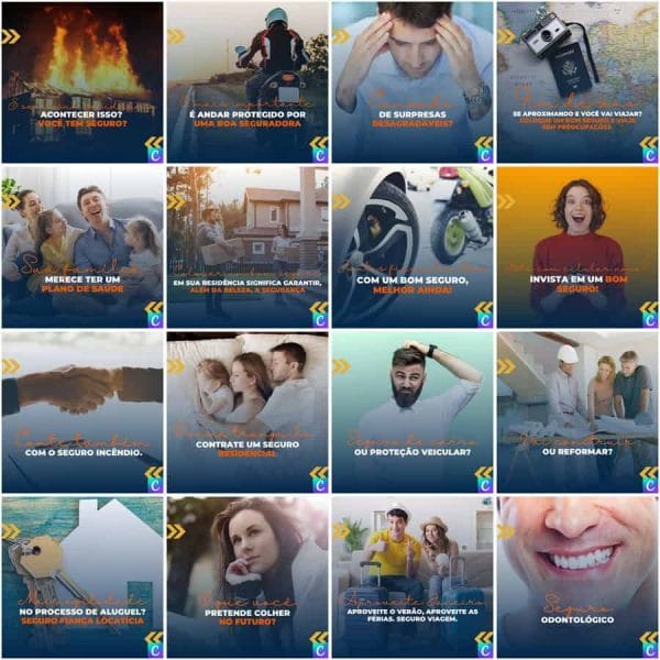 Modelos Canva Corretora de Seguros 200 Templates Editáveis + Legendas