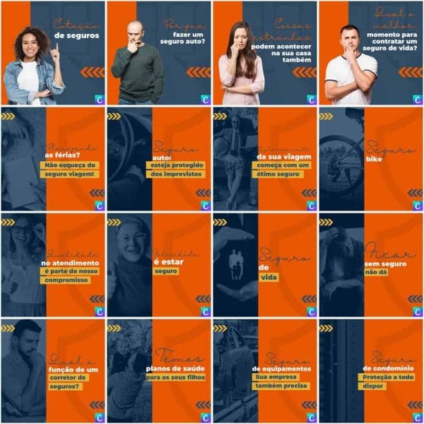 Modelos Canva Corretora de Seguros 200 Templates Editáveis + Legendas