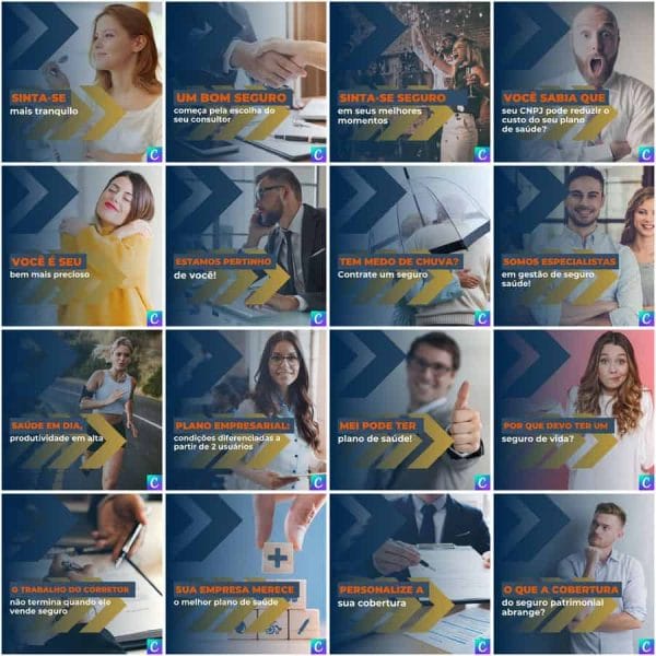 Modelos Canva Corretora de Seguros 200 Templates Editáveis + Legendas